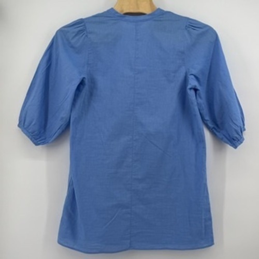 H&M Linen Blend V Neck 3/4 Sleeve Tunic Top Women Size M Blue - Picture 2 of 7